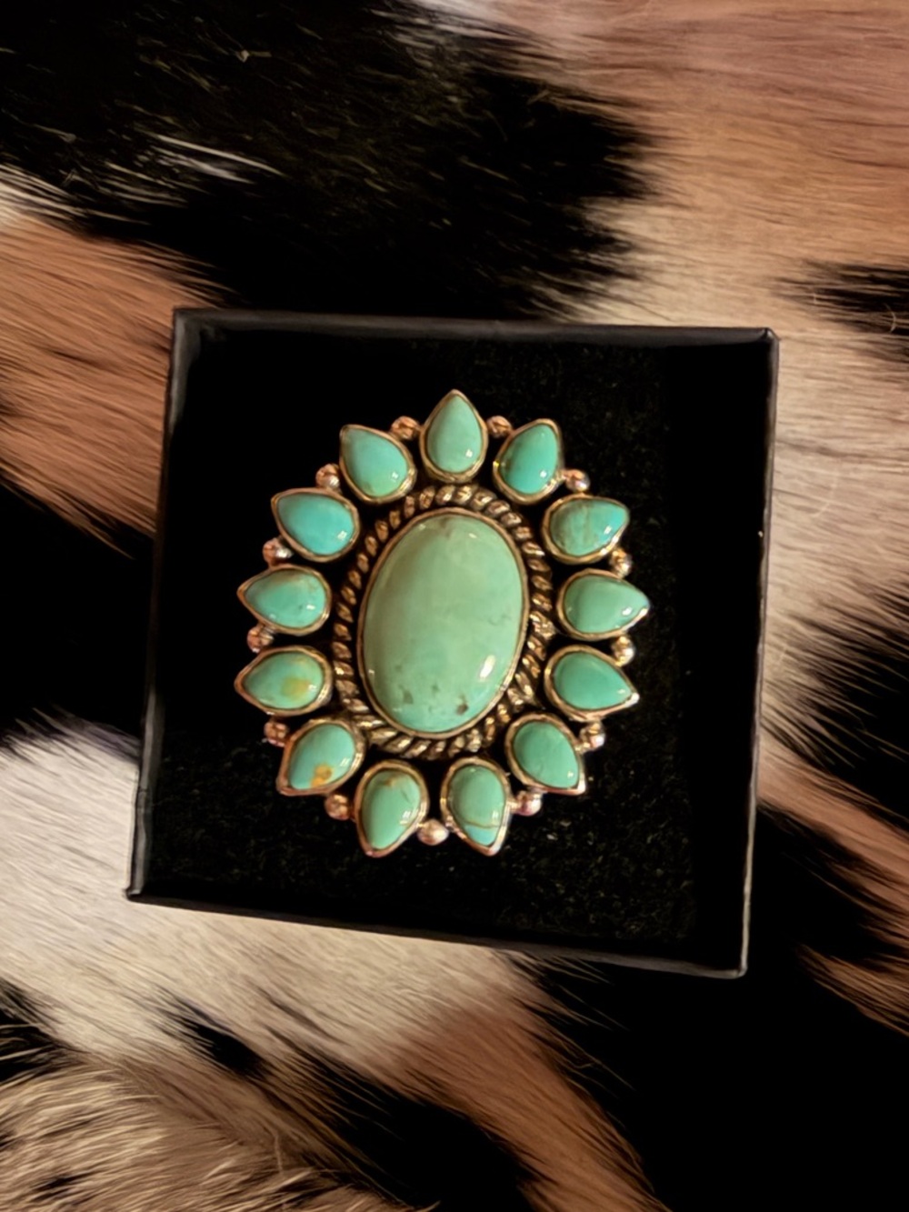 Kingman Turquoise Flower cluster Statement Ring- Adjustable